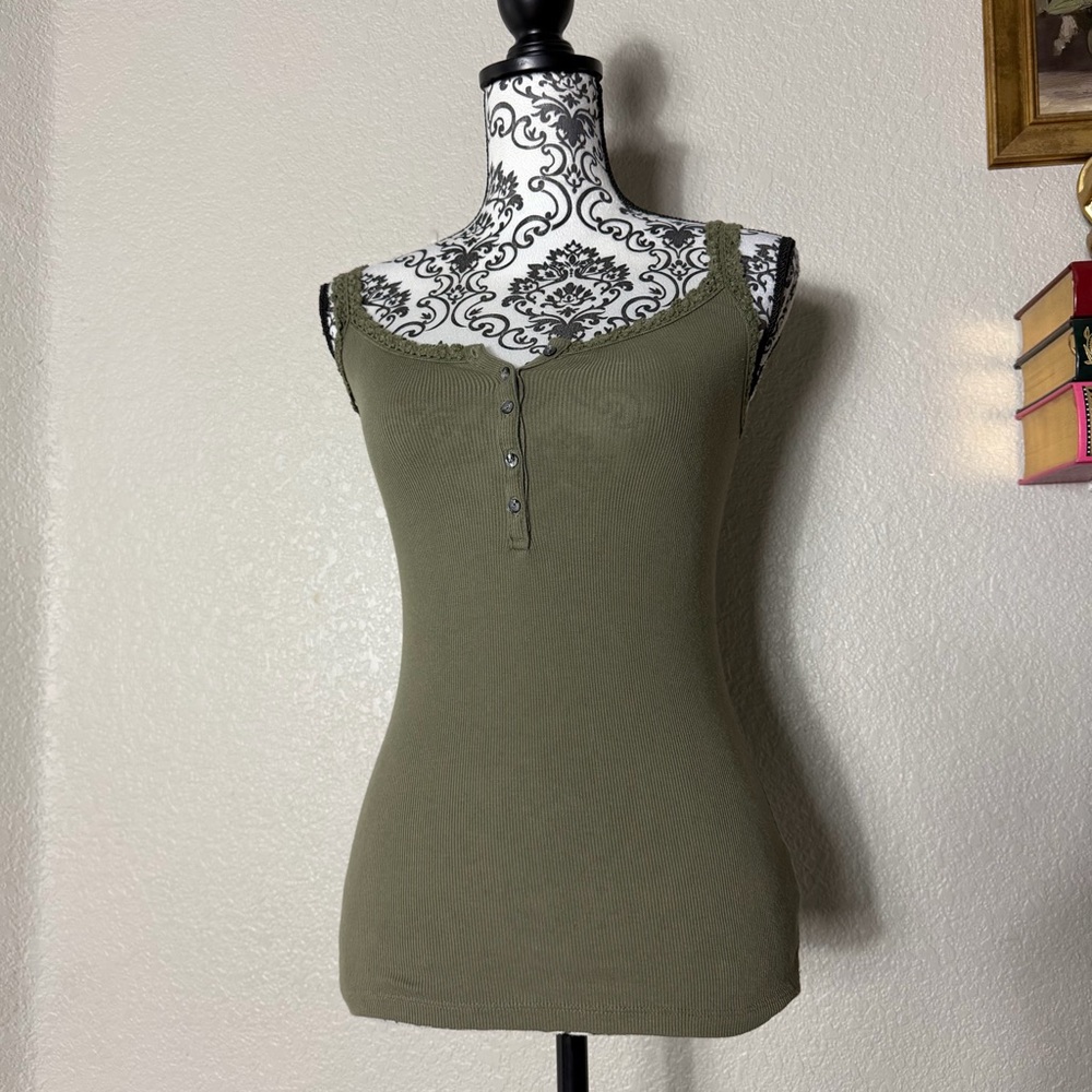 Old Navy Olive Ribbed Henley Cami Tank
